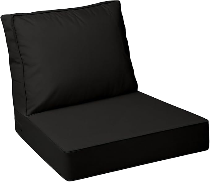 AAAAAcessories Outdoor Deep Seat Cushions with Double Welted Pillow, Waterproof, Fade-Resistant Patio Furniture Replacement Cushions, 23.5" x 25.5" x 5" + 23.5" x 19", Charcoal Black