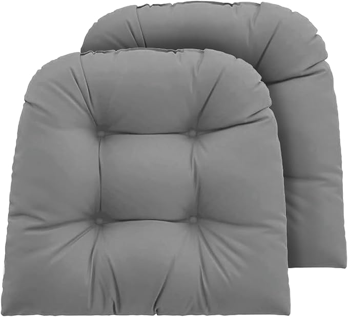 Outdoor Chair Cushions Set of 2, 19x19x4 Inch Seat Pads with Ties for Patio Wicker Chairs Garden Dining Chair, Indoor Outside Use, Fade-Resistant & Waterproof, Light Gray