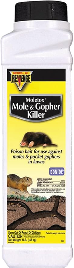 REVENGE Moletox Mole & Gopher Killer Poison Bait Granules, 1 lb. Ready-to-Use Control for Pocket Gophers in Lawn
