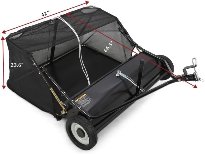 PeakPursuit 48'' Tow Behind Lawn Sweeper,Pull Behind Lawn Sweeper,with 26 Cu. Ft. Large Capacity Leaf Collector,Adjustable Sweeping Height for Yard, Lawn, Farm