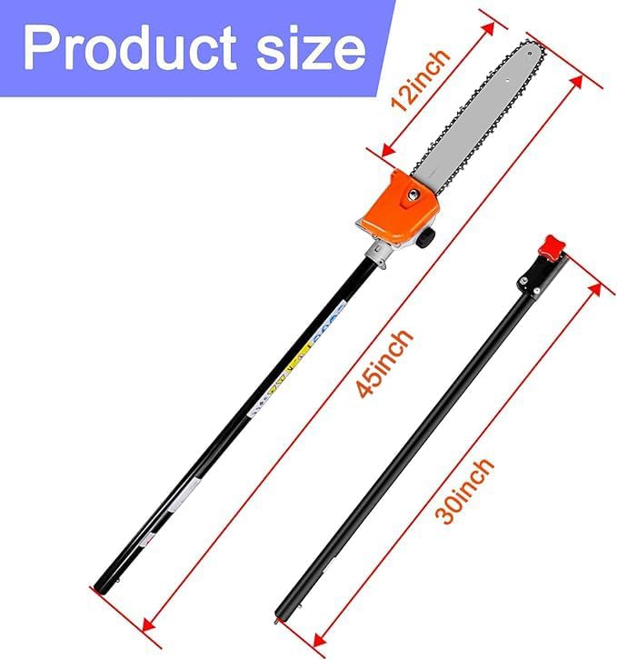 75 inch Pole saw Attachment and Extension Pole Attachment Compatible with kobalt ryobi Greenwork Gtroy-Belt and another most bland's power head and attachment (Black）