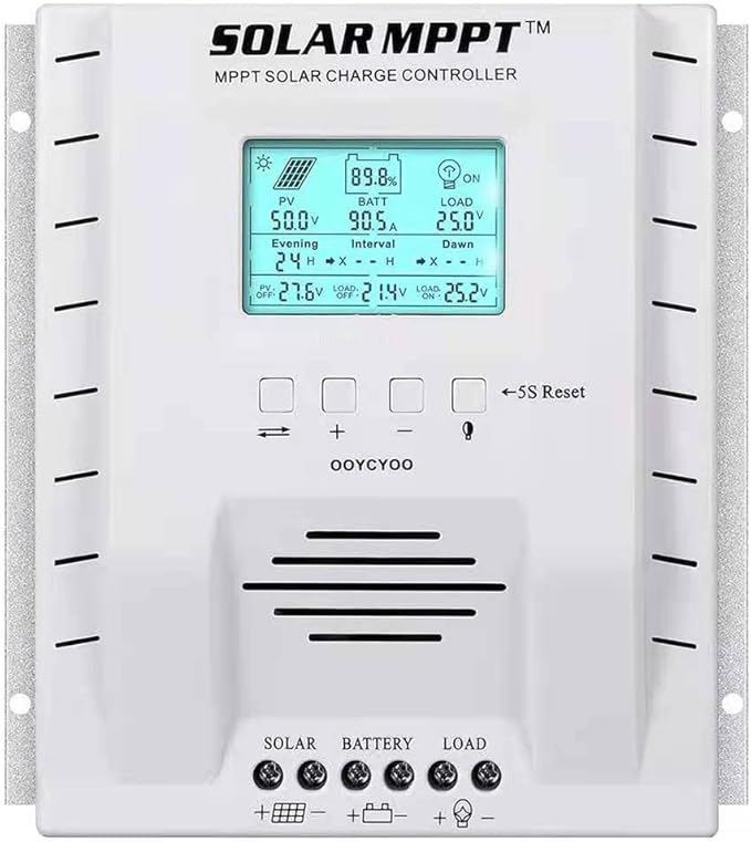 MPPT Charge Controller 60 amp, 12V 24V Auto 60A Solar Panel Charge Regulator, Max 100V Input with LCD Display for Lead-Acid Sealed Gel AGM Flooded Lithium Battery