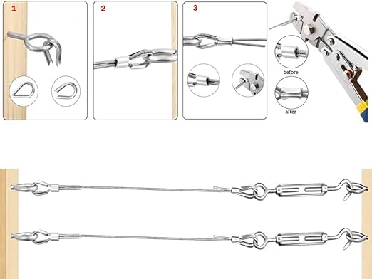 TooTaci Turnbuckle Wire Tensioner Kit, 100ft 1/16 Vinyl Coated Stainless Steel Wire Rope Cable with M5 Turnbuckles for Curtain, Garden Trellis, Picture, String Lights Hanging, Climbing Plants Outdoor
