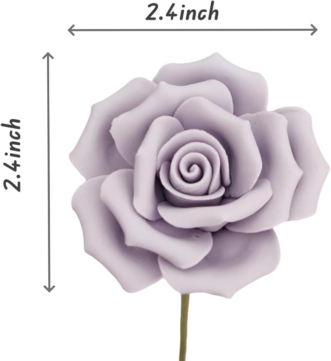 Handmade Porcelain 3D Ceramic Rose Flower, Eternal Flower Decoration for Home Office Decor, Creative Desktop vases, Porcelain Decorations, Exquisite, Set of 6 (Purple)