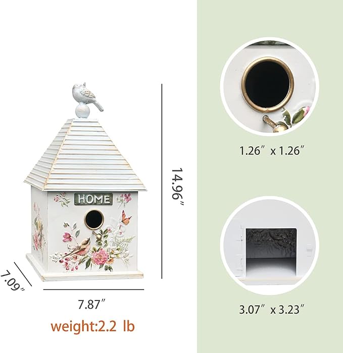 Vintage Hanging Birdhouses for Outdoors Metal Bird Houses for Outside Unique Bird Nest for Bluebird Wren Chickadee Sparrow Bird Nest Box for Garden Patio