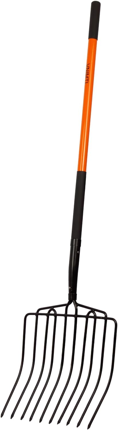 VNIMTI Pitch Fork Heavy Duty, 10-Tine Pitchfork with Fiberglass Handle, 58 Inch Garden Pitch Fork for Hay, Mulch, Compost, Farm and Gardening
