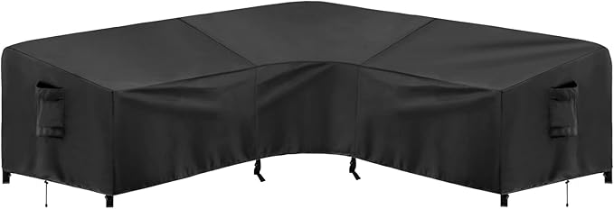 PureFit Outdoor Sectional Sofa Cover Waterproof V Shaped Patio Furniture Covers for Deck, Lawn and Backyard, 89”x89”, Black