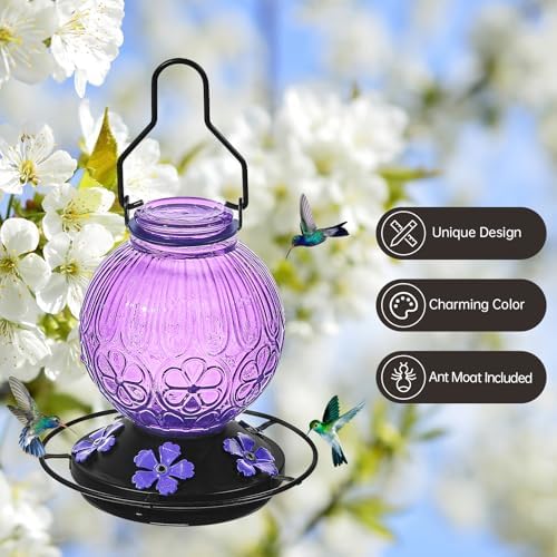 Glass Hummingbird Feeders for Outdoors Hanging Purple+Red