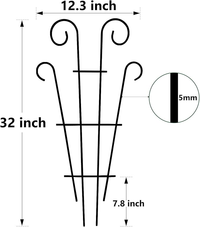Thealyn 4 Pack 32 Inch Plant Trellis for Potted Plants, Metal Garden Trellis for Climbing Plants, Indoor Outdoor Decorative Vine Support for Pots, Wave Shape, Black