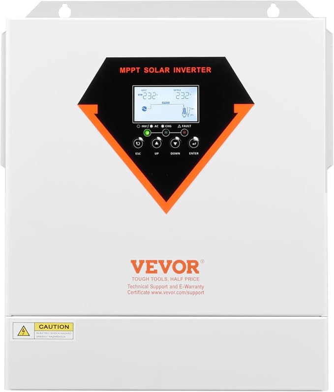 VEVOR Hybrid Solar Inverter, 3500W, Single Phase Pure Sine Wave Power Inverter, 24V DC to 220/230V AC, with Built-in 100A MPPT Solar Charge Controller, for Off-Grid System Lead Acid Lithium Battery