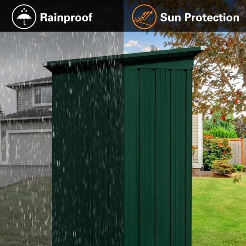 Metal Garden Sheds 5FT x 4FT, Metal Outdoor Storage Shed, Large Storage Shed with Door and Lock for Backyard Garden Patio Lawn, Green
