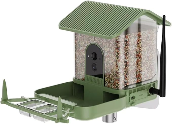 Dual-Lens Bird Feeder with Camera & Bird Bath Combo, Watch Birds Eat & Bathe with WiFi 2K HD Video, Auto Record, AI Recognition, APP Alerts, Solar Powered, for Backyard Garden Porch Fence Decor