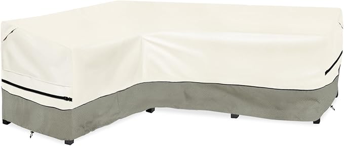 okcool Outdoor Sectional Cover,L-Shaped Patio Furniture Covers for 4-Seater Outdoor Sectional Furniture Couch 58”W (Left Side) x 85”W (Back Length),White&Grayish Green