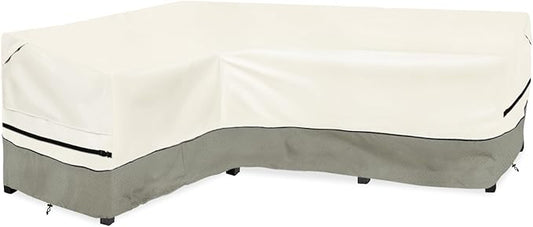 okcool Outdoor Sectional Cover,L-Shaped Patio Furniture Covers for 4-Seater Outdoor Sectional Furniture Couch 58”W (Left Side) x 85”W (Back Length),White&Grayish Green