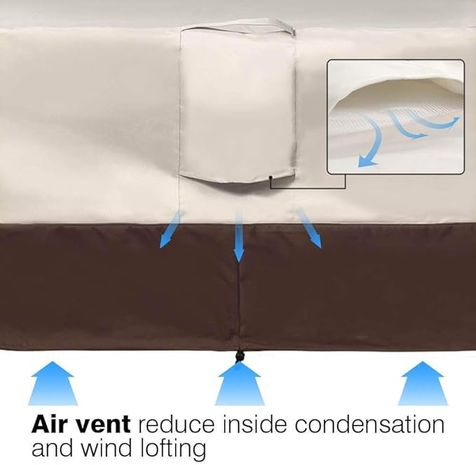 Vailge Rectangular Coffee Table Cover - Outdoor Lawn Patio Furniture Covers with Padded Handles and Durable Hem Cord - Heavy Duty and Waterproof,Fits Large Rectangular Coffee Table (Beige & Brown)