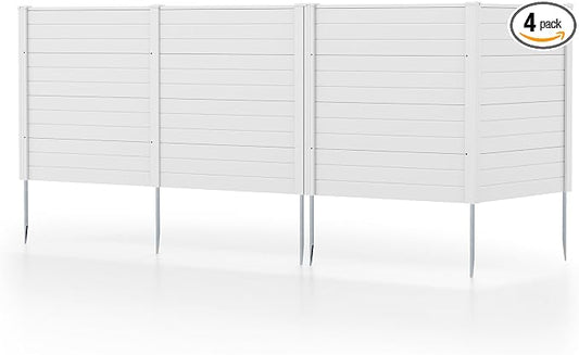 HAPPYGRILL Air Conditioner Fence, 4 Panels Outdoor Privacy Fence Screen w/6 Stakes, 48''W x 48''H PP Pool Equipment Enclosure Trash Can Screen, Decorative Garden Fences for AC Unit Patio Lawn, White