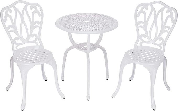3 Piece Bistro Set,Outdoor Patio Set,Anti-Rust Cast Aluminum Bistro Table Set for Park Yard Front Porch Furniture(New White)…