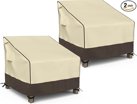 MR. COVER Patio Chair Covers Waterproof, Outdoor Furniture Covers for Rocking Chair, Heavy Duty Anti UV Chair Cover, Fits up to 38"W x 40"D x 34"H, Air Vent and Handles Included, Brown & Khaki, 2 Pack