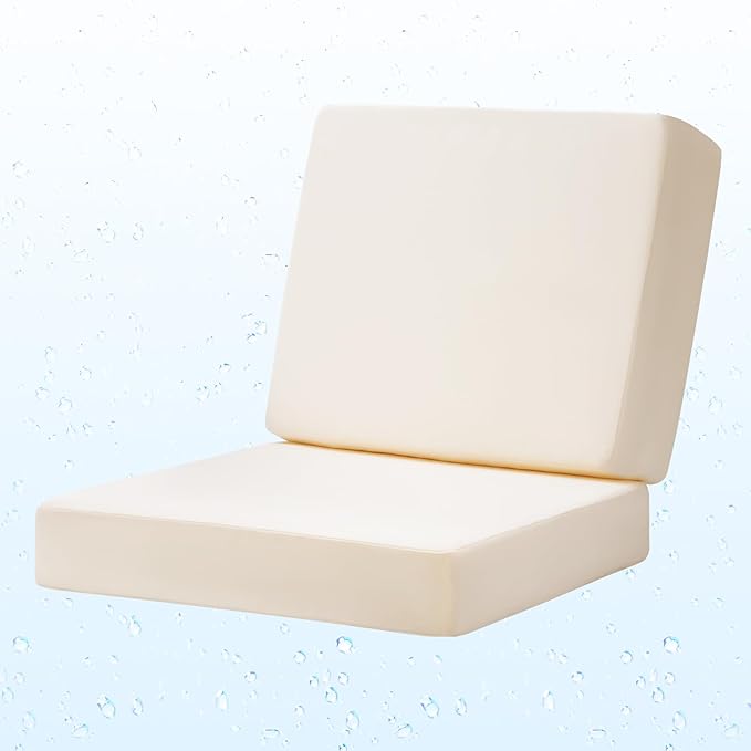 Deep Seat Patio Cushions Set, 24x24 Inch Waterproof & Fade Resistant Outdoor Chair Cushions, Thick Padded Replacement Sofa Cushions for Garden Yard Furniture