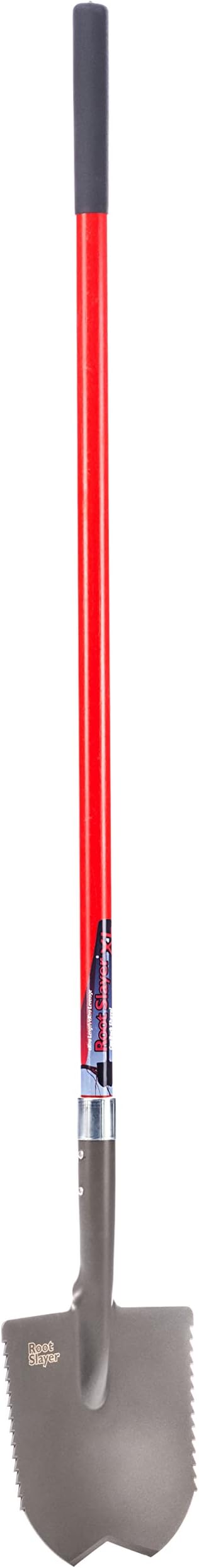 Root Slayer 23011 XL Caprock Garden Shovel for Digging Tough Soil and Roots, Fiberglass Shaft, Steel Spade Tool, Red