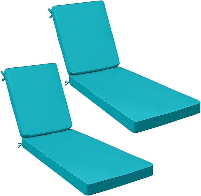 AAAAAcessories Outdoor Chaise Lounge Cushions, Fade-Resistant, Waterproof Patio Furniture Replacement Cushions, 72" x 21" x 3", Set of 2, Turquoise Blue
