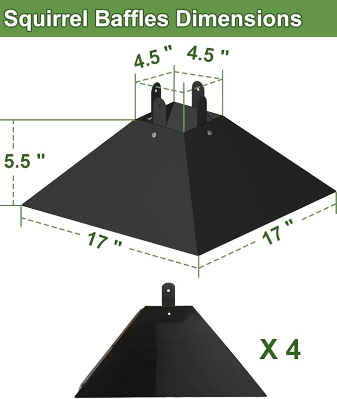 Queension Plastic Squirrel Baffle for 4x4 Post, Squirrel Guards for 3.5 to 4.5 Inch Feeder Poles for Keep Squirrels and Racoons Off Bird Houses, Black, 1 Pack