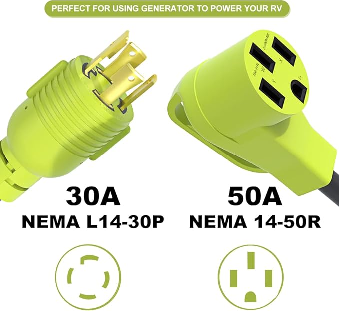 30 Amp to 50 Amp RV Generator Adapter Cord,NEMA L14-30P Twist Lock Male Plug to NEMA 14-50R Female,Outdoor Ower Equipment Suitable for RV Trailer Camper,STW 10 AWG,ETL Listed (12 Inch)