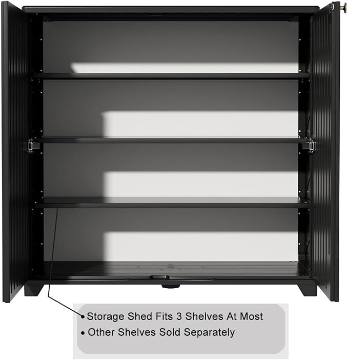 KINYING Outdoor Storage Cabinet Waterproof with 2 Shelves, 60 Gallon Resin Storage Shed for Patio/Garden/Backyard, Outdoor Storage Box for Cushions,Garden Tools and Pool Supplies,Black