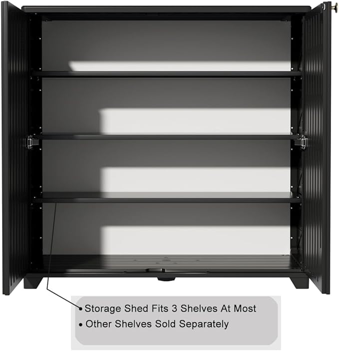 KINYING Outdoor Storage Cabinet Waterproof, 60 Gallon Resin Outdoor Storage Shed for Patio/Garden/Backyard, Outdoor Storage Box for Cushions,Garden Tools and Pool Supplies(Black W/O Shelving)