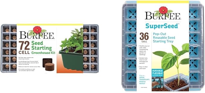 Burpee 72-Cell Indoor Seed Starting Kit with 2 Seed Trays, Water Tray, Pellets, Dome Cover and 36-Cell Seed Starter Tray