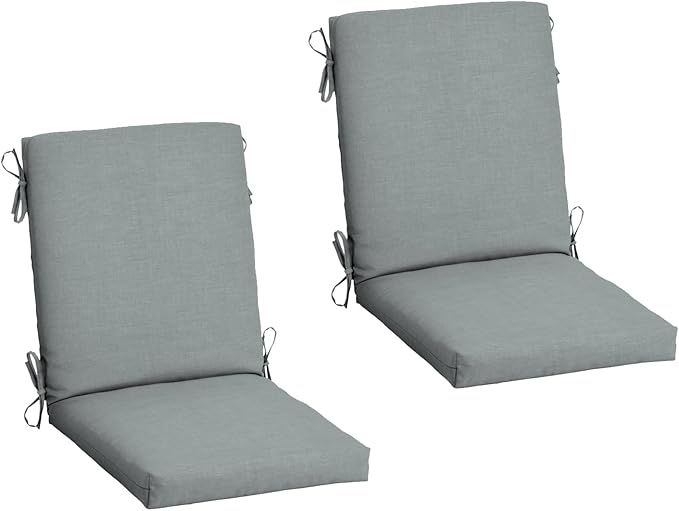 Arden 2-Pack Outdoor Patio Dining Chair Cushion, 20x44, Rain-Proof Seat Pad, Fade-Resistant Outdoor Cushion Stone Grey Leala