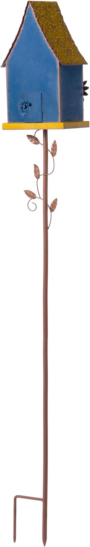 Glitzhome Birdhouses for Outdoors, Bird Houses Stake for Outside, 52.5" H Metal Bird House Decorative Sunflower Birdhouse with Stake for Garden Patio Backyard (Blue)