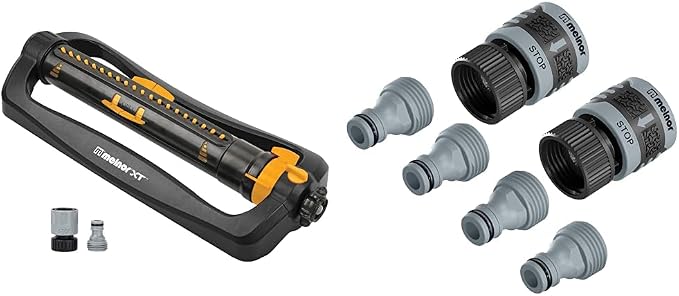 XT Turbo Oscillating Sprinkler & 65175AMZ 6 Piece Quick Connect Set Connector Bundle, Black, Blue
