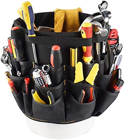 HEEPDD Bucket Tool Organizer, 56 Pockets Caddy Bag for Garden Construction, Carpenter, Electrician, Builder, Black