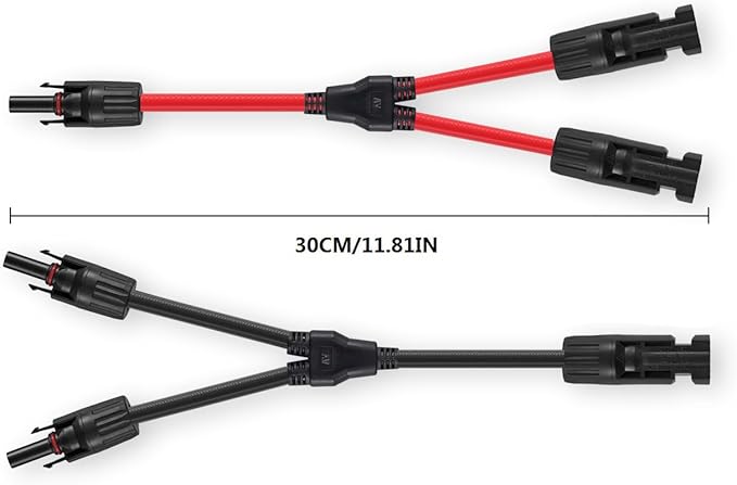 Solar Connectors Y Branch Parallel Adapter 10AWG Cable for Solar Panel (Red & Black)
