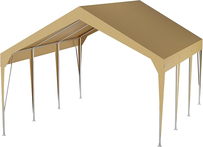 13'x20' Heavy Duty Carport Outdoor Car Canopy UV Resistant Waterproof Party Tent All-Season Portable Garage Gazebo Shelter for Car, Storage Shed, Khaki