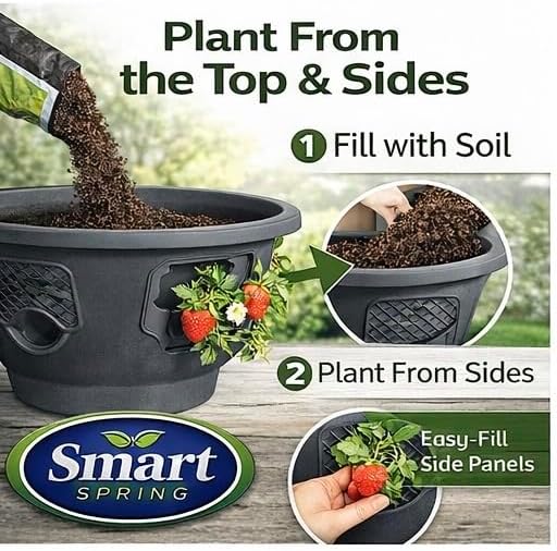 Hanging Planter Basket 20 Pack Bulk, Easy Fill Strawberry Planter, Outdoor Hanging Basket with Side Planting Panels, Durable UV Resistant Planters, Made in USA (20, Gray)