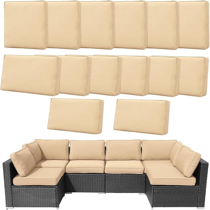 14Pcs Outdoor Cushion Covers Replacement Washable w/Zipper for 6-Seaters Sofa Patio Slipcovers Set Seat and Back Covers Only-25x25x3.15inch