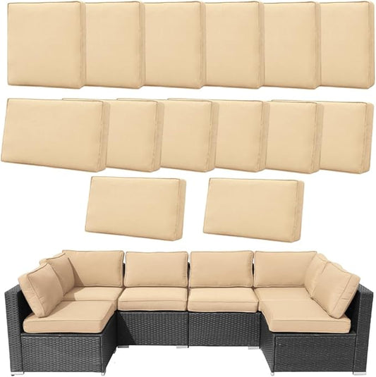 14Pcs Outdoor Cushion Covers Replacement Washable w/Zipper for 6-Seaters Sofa Patio Slipcovers Set Seat and Back Covers Only-25x25x3.15inch