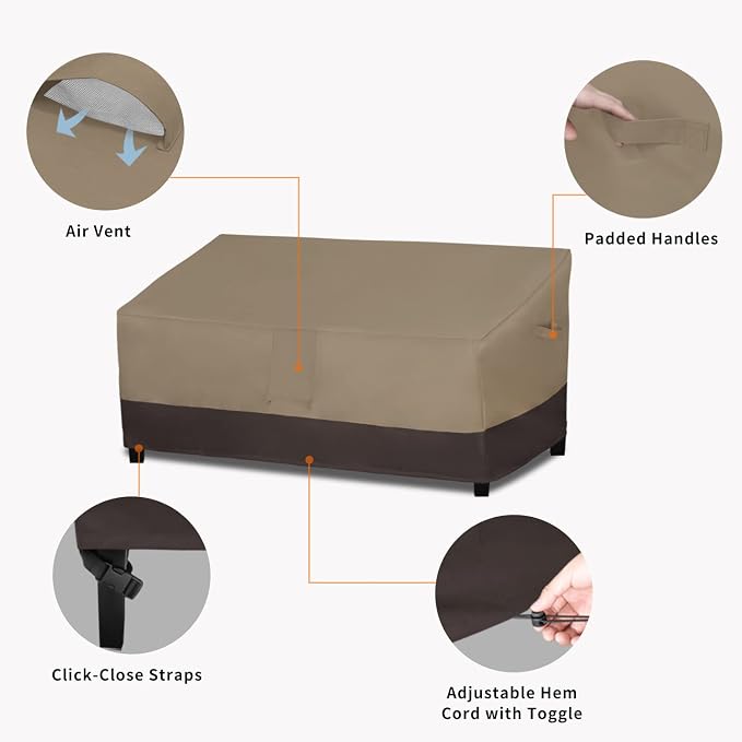 Easy-Going Waterproof Outdoor Couch Cover, Heavy Duty 3-Seater Patio Sofa Cover, Winchdproof Outdoor Furniture Cover with Air Vent （88Wx32.5Dx33H inch,Camel/Dark Brown)