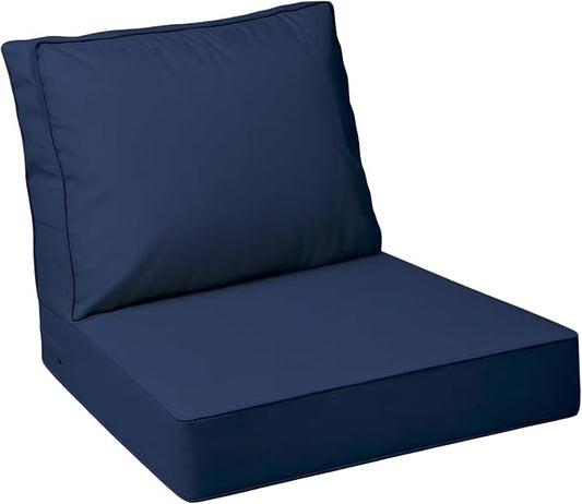 AAAAAcessories Outdoor Deep Seat Cushions with Double Welted Pillow, Waterproof, Fade-Resistant Patio Furniture Replacement Cushions, 25.5" x 25.5" x 5" + 25.5" x 19", Navy Blue
