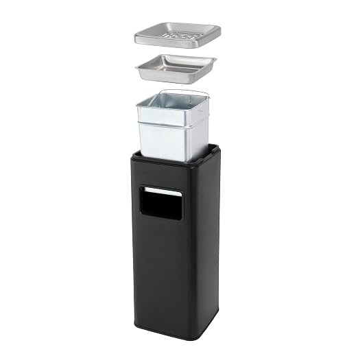 BEAMNOVA Outdoor Trash Can Black Indoor Stainless Steel Commercial Garbage Can Industrial Garbage Enclosure Inside Cabinet with Lid Waste Container, Black, 25 * 25 * 68 cm / 9.8 * 9.8 * 26.8 in