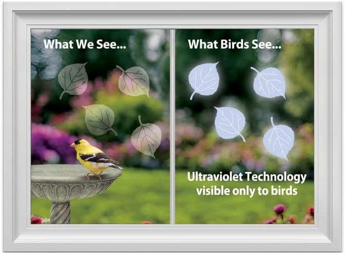 WindowAlert Aspen Leaf Large Starter Pack - Bird Strike Prevention Decals (12 Envelopes) with UV Tester Flashlight & Application Squeegee - Made in USA