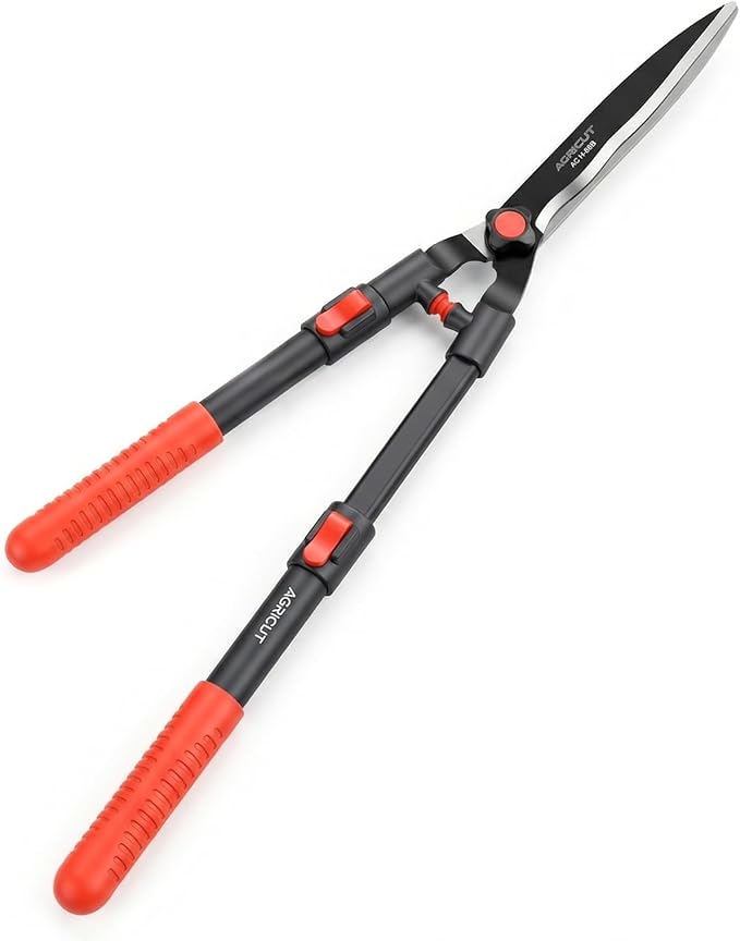 AGRICUT Garden Hedge Shears Extendable - Hedge Clippers Handheld with Wavy Blade High Carbon Steel Telescopic Hedge Trimmer for Garden Yard