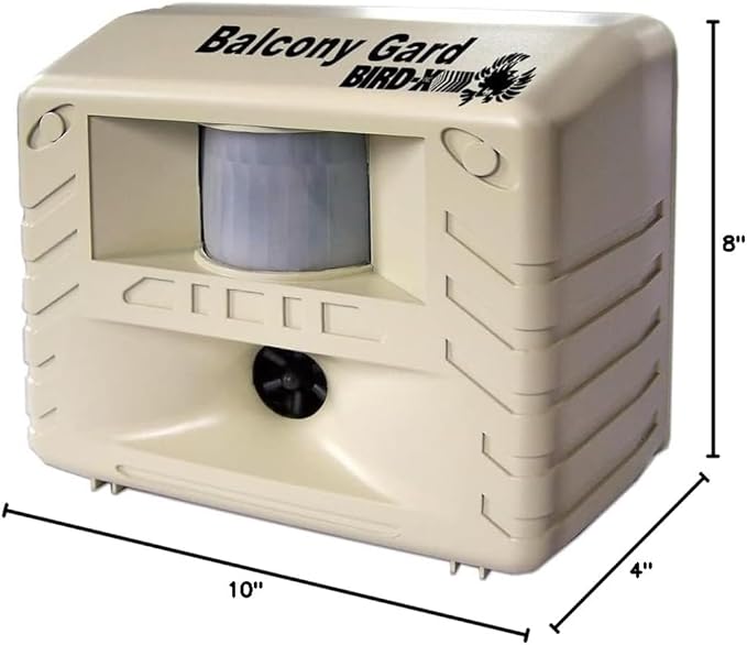 Bird-X Balcony Gard,Ultrasonic Bird Preventer,Outdoor Bird Decoy with Motion-Sensor,Easy to Install,Covers up to 900 sq. ft.,15-to 25 kHz Frequency,6.75" x 5.5" x 3.5",(Pack of 12)