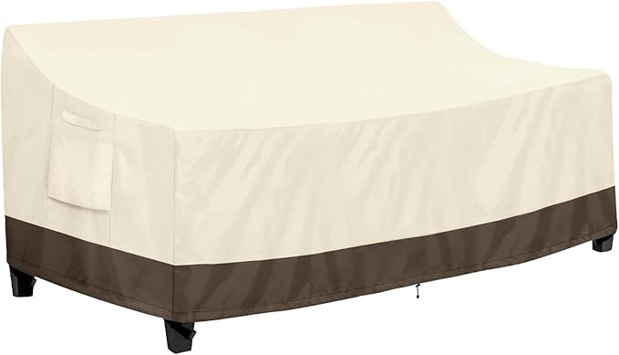 PureFit Outdoor Couch Cover Waterproof Patio Sofa Furniture Covers, 3-Seater Outdoor Cover with Air Vent and Handles, 78W x 35D x 35H Inches, Beige/Brown
