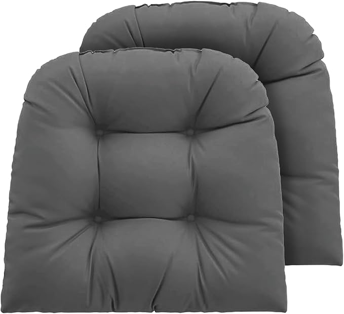 Outdoor Chair Cushions Set of 2, 19x19x4 Inch Seat Pads with Ties for Patio Wicker Chairs Garden Dining Chair, Indoor Outside Use, Fade-Resistant & Waterproof, Dark Gray