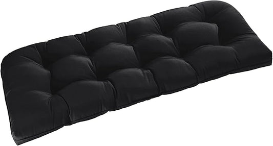 downluxe Outdoor Bench Cushion for Patio Furniture, Water Resistant Tufted Overstuffed Porch Swing Cushions, Thick Outdoor Loveseat Cushions, 48" X 18" X 5", Black, Set of 1