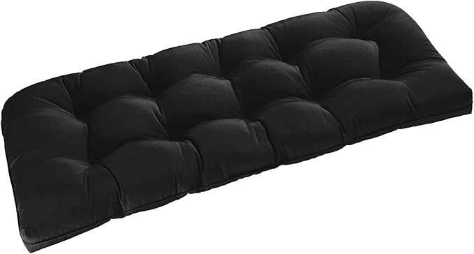 downluxe Outdoor Bench Cushion for Patio Furniture, Water Resistant Tufted Overstuffed Porch Swing Cushions, Thick Outdoor Loveseat Cushions, 44" X 19" X 5", Black, Set of 1