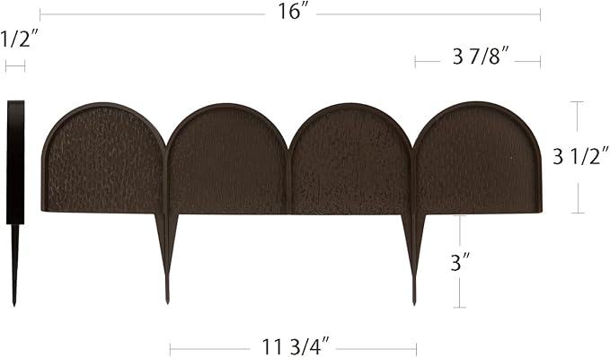 Evelyne Garden Border Edging in Half Round (Semicircle) Arched Design - 30pcs Brown Yard Landscaping Fence Liner Lawn Edge Barrier - 40ft. Kit of Decorative Lawn Landscape Panels Elements
